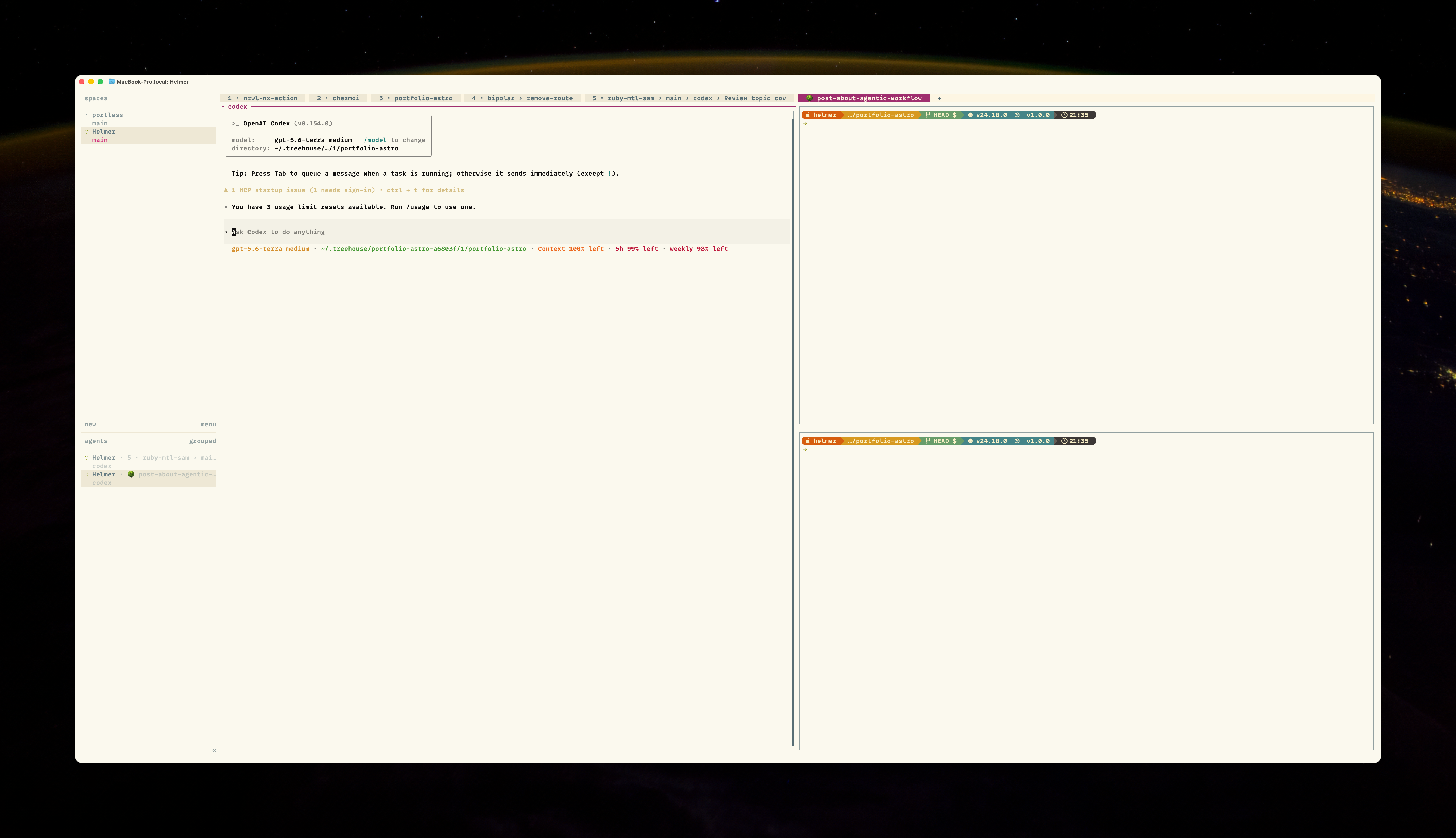 Treehouse worktree opened in a Herdr workspace